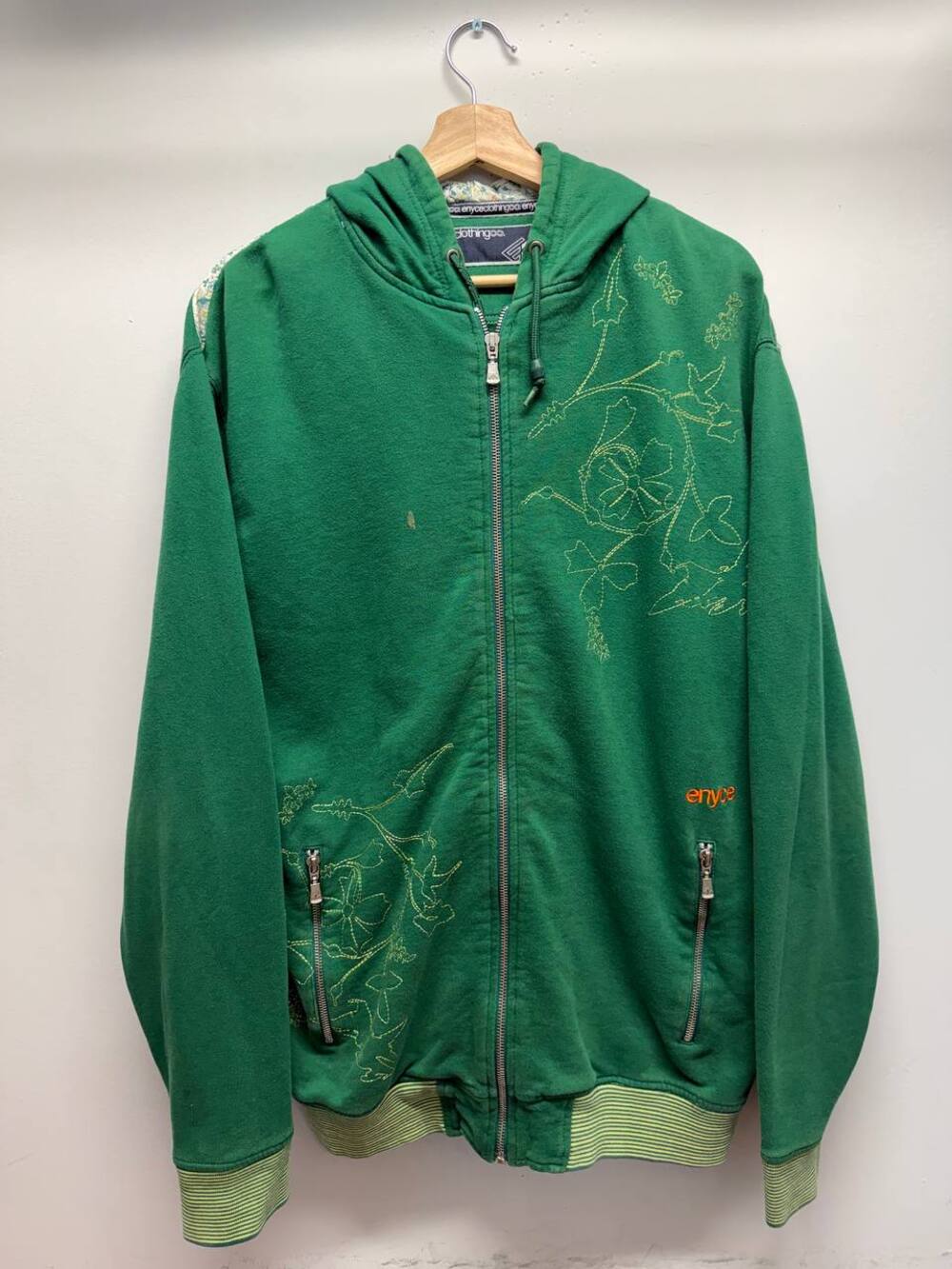 Enyce Clothing Co. Green Full-Zip Hoodie with Floral Embroidery